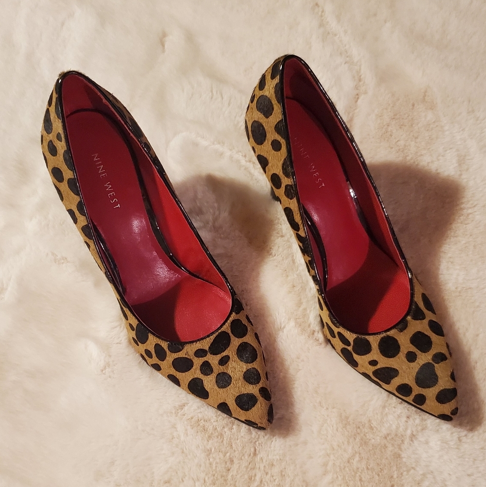 Nine West Leopard calf hair heels